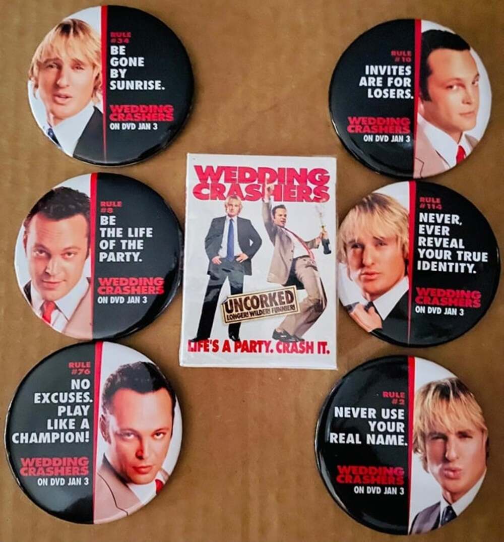 Vintage Wedding Crashers Uncorkd Movie Sealed Playing Card Deck & Set of 6 Pins